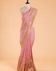 Pink Plain Saree In Georgette Tussar