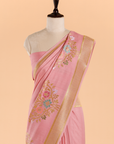 Pink Plain Saree In Georgette Tussar
