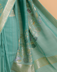 Sea Green Plain Saree In Georgette Tussar
