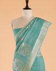 Sea Green Plain Saree In Georgette Tussar
