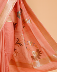 Peach Plain Saree In Georgette Tussar