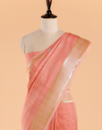 Peach Plain Saree In Georgette Tussar