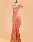 Peach Plain Saree In Georgette Tussar