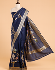 Navy Blue Plain Saree In Georgette Tussar