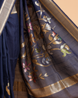 Navy Blue Plain Saree In Georgette Tussar