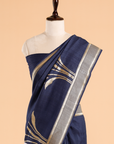 Navy Blue Plain Saree In Georgette Tussar