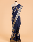 Navy Blue Plain Saree In Georgette Tussar