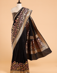 Black Plain Saree in Silk