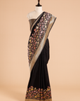 Black Plain Saree in Silk