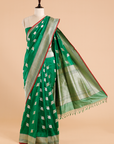 Bottle Green Butta Saree in Silk