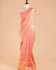 Coral Pink Jaal Saree in Silk