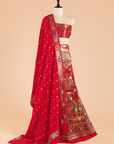 Red Unstitched Lehenga Set