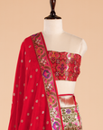 Red Unstitched Lehenga Set