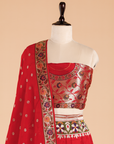 Red Unstitched Lehenga Set in Silk