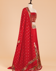 Red Unstitched Lehenga Set in Silk