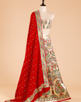 Off White Unstitched Lehenga Set in Silk