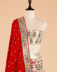 Off White Unstitched Lehenga Set in Silk