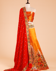 Short Gold Unstitched Lehenga Set in Silk