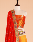 Short Gold Unstitched Lehenga Set in Silk
