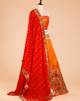 Short Gold Unstitched Lehenga Set in Silk
