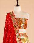 Short Gold Unstitched Lehenga Set in Silk