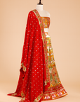Short Gold Unstitched Lehenga Set in Silk