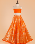 Rust Orange Unstitched Lehenga Set in Silk