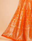 Rust Orange Unstitched Lehenga Set in Silk
