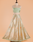 Sea Green Unstitched Lehenga Set in Silk