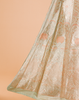 Sea Green Unstitched Lehenga Set in Silk