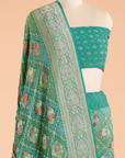 Sea Green Jaal Bandhani Saree in Georgette