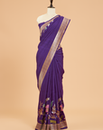 Purple Plain Saree In Georgette Tussar