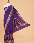 Purple Plain Saree In Georgette Tussar
