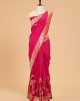 Rani Pink Plain Saree In Georgette Tussar