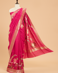 Rani Pink Plain Saree In Georgette Tussar