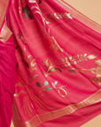 Rani Pink Plain Saree In Georgette Tussar