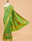 Pista Green Plain Saree In Georgette Tussar