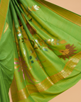 Pista Green Plain Saree In Georgette Tussar