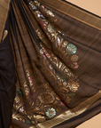 Black Plain Saree In Georgette Tussar