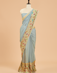 Grey Plain Saree in Georgette