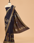 Navy Blue Plain Saree In Georgette Tussar