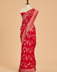 Red Lehariya Saree in Muslin Silk