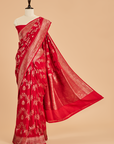 Red Lehariya Saree in Muslin Silk