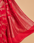 Red Lehariya Saree in Muslin Silk