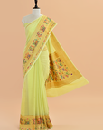 Lime Green Plain Saree in Georgette