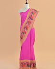 Pink Plain Saree in Georgette