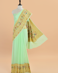 Sea Green Plain Saree in Georgette