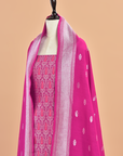 Magenta Pink Brocade Dress in Georgette Tussar