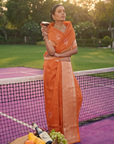 Orange Butta Saree in Georgette Tussar