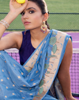 Sky Blue Butti Saree in Silk